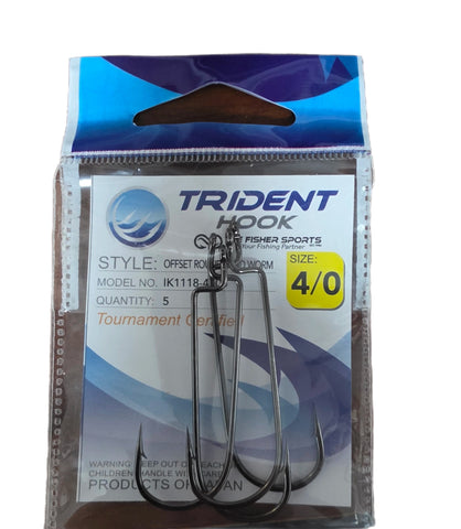 NEW TRIDENT OFFSET ROUND BEND WORM HOOKS 1/0-5/0