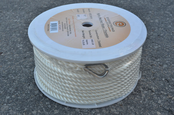 Nylon Twisted Anchor Rope 1/2" with stainless steel thimble in 100 ft, 300ft