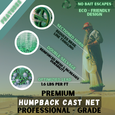 NEW!! Humpback Flats Water Cast Net - 3/8" Sq. Bait Mesh